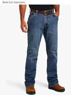Ariat Men's  Rebar M4 Relaxed Bootcut Jeans in Medium Blue 38/34